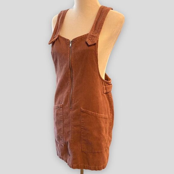 Corduroy Pinafore Dusty Mauve Pink Zip Overall Midi Dress - Picture 4 of 12